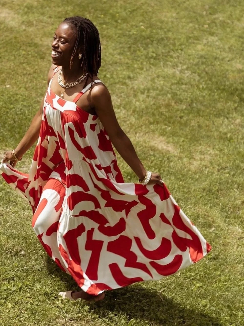 Anthropologie x Abel The Label Smock Dress Abstract Flowy Trapeze Summer Maxi L - Picture 4 of 16